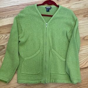 NYBASED Zip Up Kelly Green Cardigan Sweater Womens L Cotton cottagecore Beach